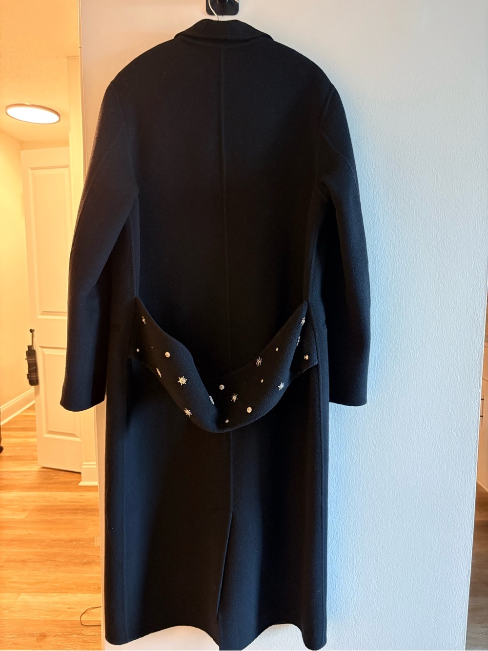 Sandro Embellished Black Long Single-Button Coat
